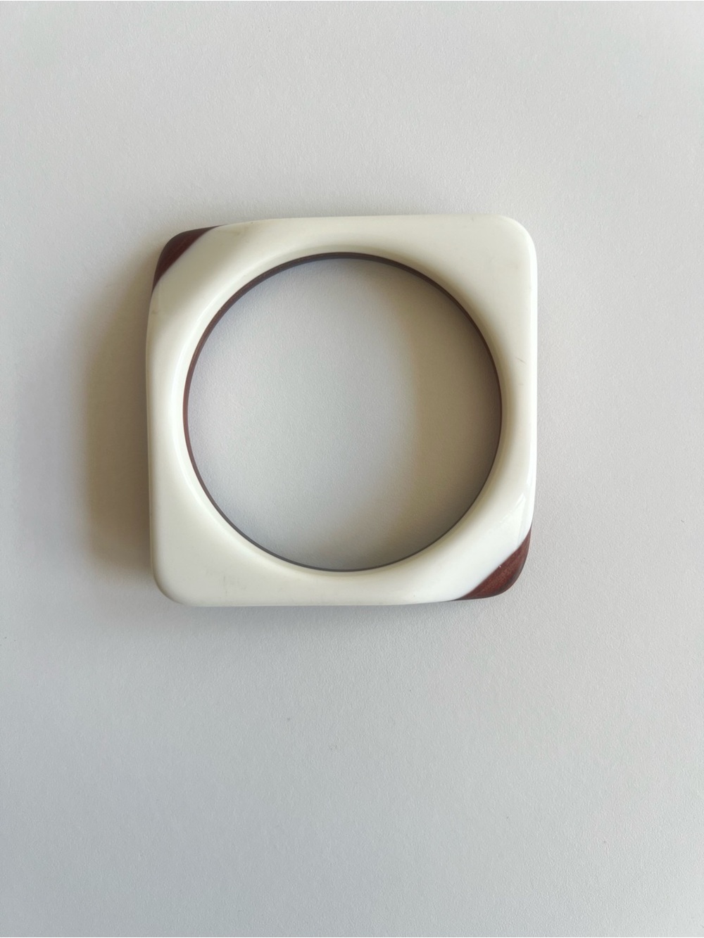 Vtg 70s Wood Resin Bangle Bracelet Square Geometric Modernist Retro Statement